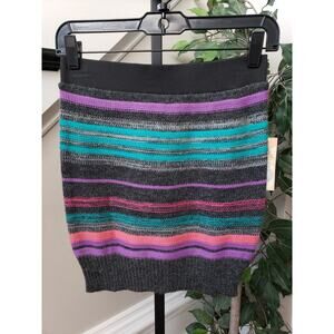 Mudd Women's Knit Sweater Skirt Small Striped Gray Pink Teal Pull-On Stretch